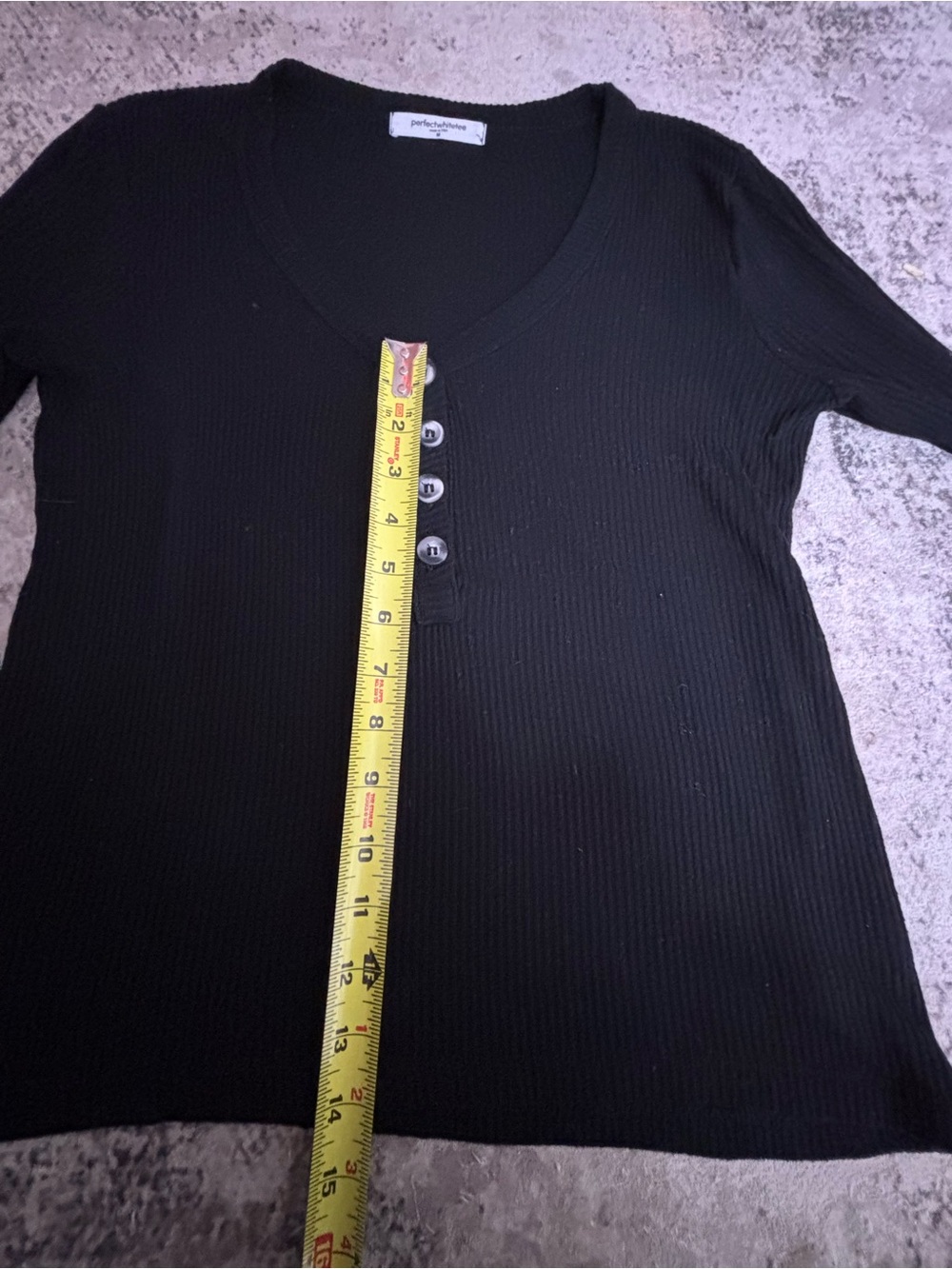 perfectwhitetee Black Ribbed V-Neck Evangeline Long Sleeve Top Size Medium - Picture 5 of 9